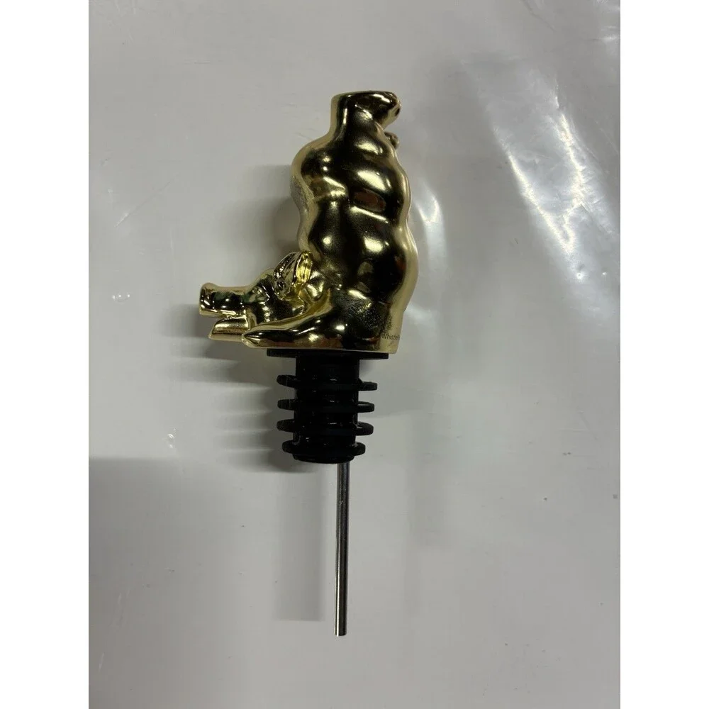WhistlePig Bottoms Up Pig Bottle Pourer Pour Spout Gold/Black Metal Rubber